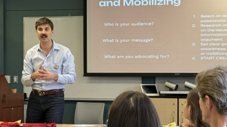 An organizer leads a workshop on advocacy and mobilizing.